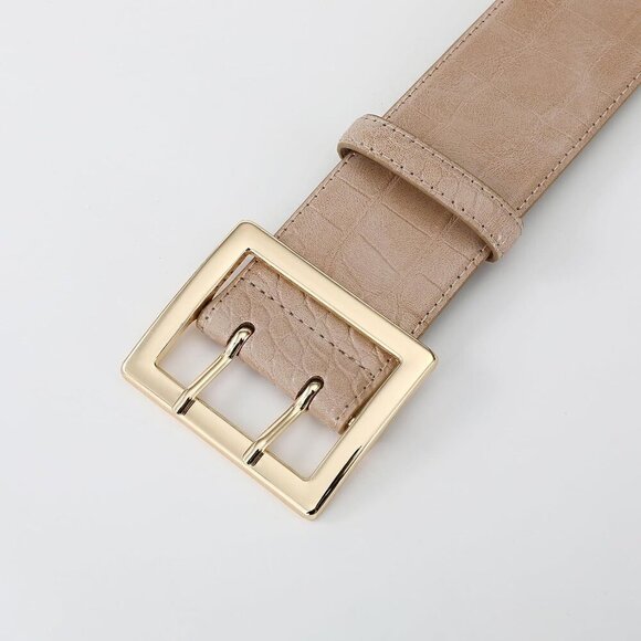 Women\'s Leather Wide Belts Fashion Thick Beige Belt With Gold Buckle Belt main image 5